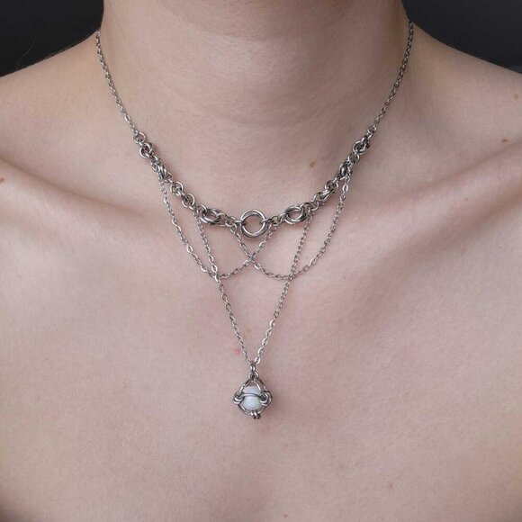 Victorian antique white pearl chandelier necklace with a small silver chain - Picture 5 of 8